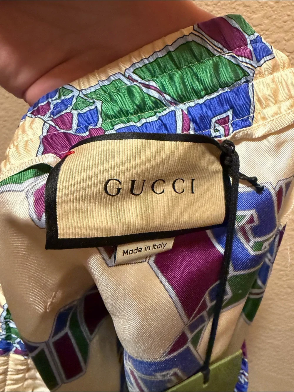 New Gucci GG Logo Silk Shorts Cream Blue Size IT 54 / US L 36 - 40 Waist